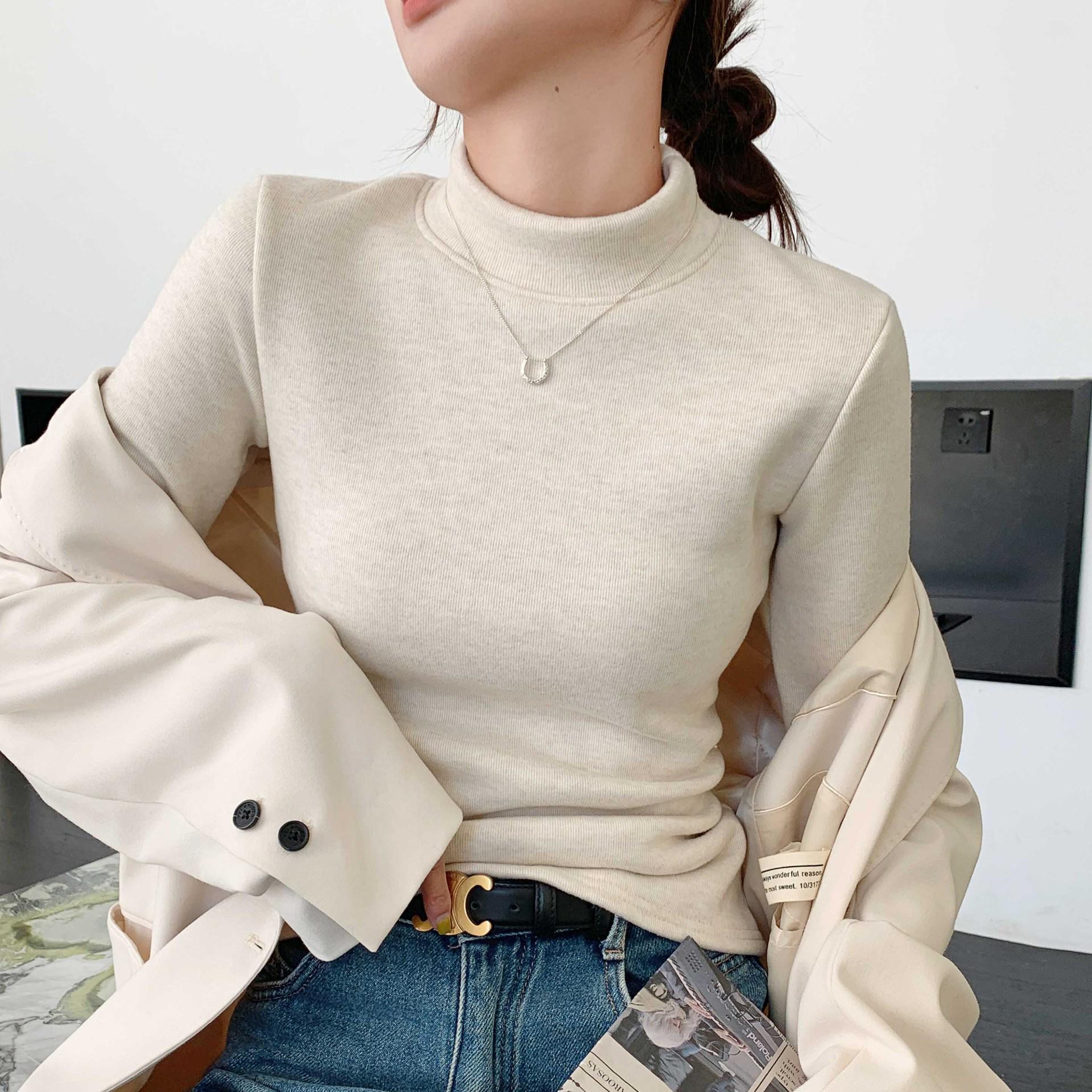 

Женский H129 Орлон Полувысокий воротник Флисовая подкладка Теплый базовый слой Верх XXL (suitable for 130-150 jin) бежевый