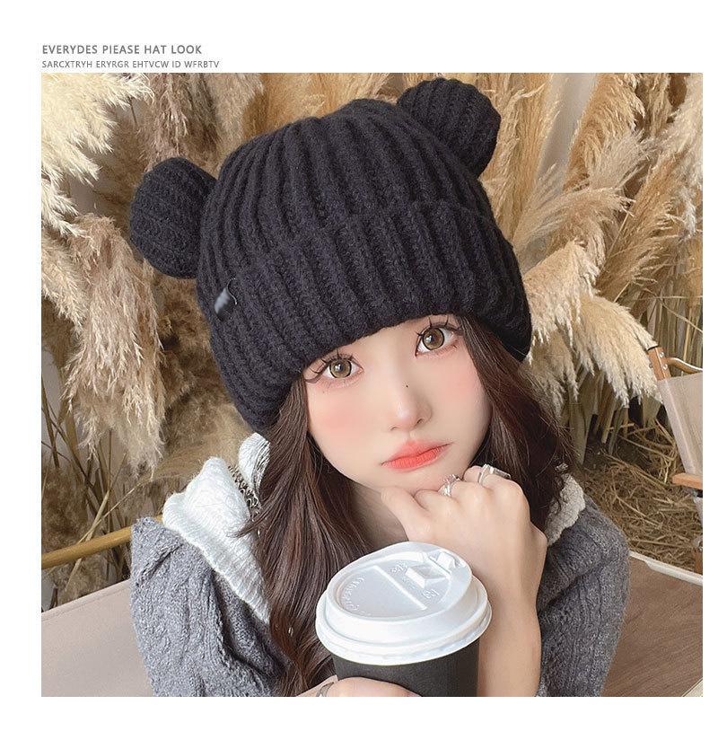 

Осень и зима теплая защита ушей вязаная шапка милый медведь утолщенная шерстяная шапка универсальная плюшевая теплая шапка One Size