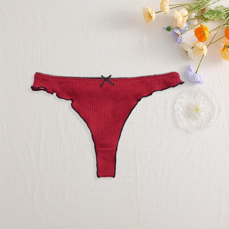 Solid Color Low-Rise Women’s Cotton Thong with Bowknot - Sexy, Comfortable, Breathable Underwear