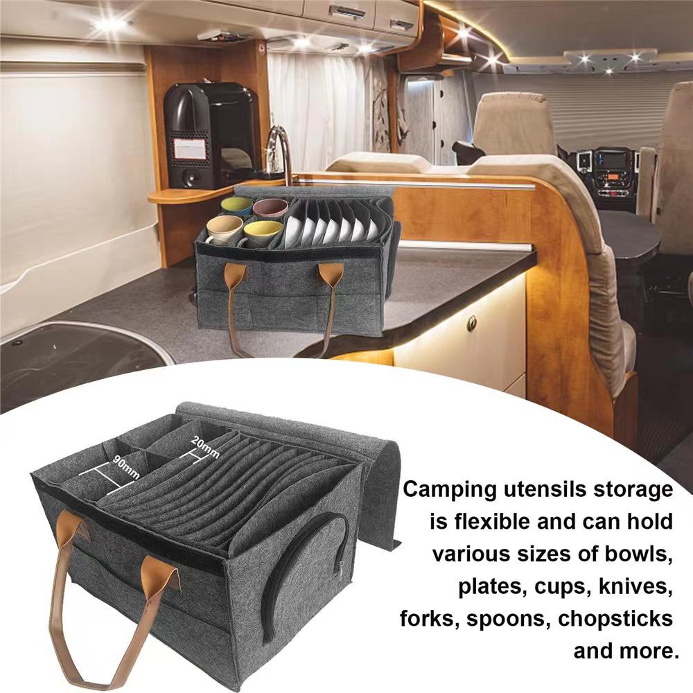 Dish Cup Organizer Bag Cup Holder Thickened Camp Tableware Storage Container Kitchen Cabinet Layered Plate Storage Box Felt Boar