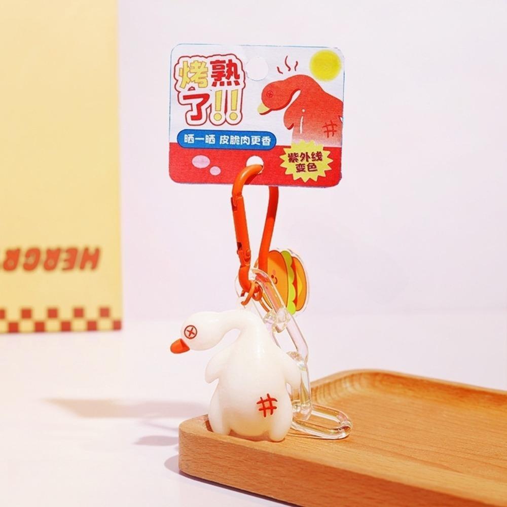 Funny Detect UV Color Change Duck Pendant Creative Roast Chicken Keychain  Backpack Decor