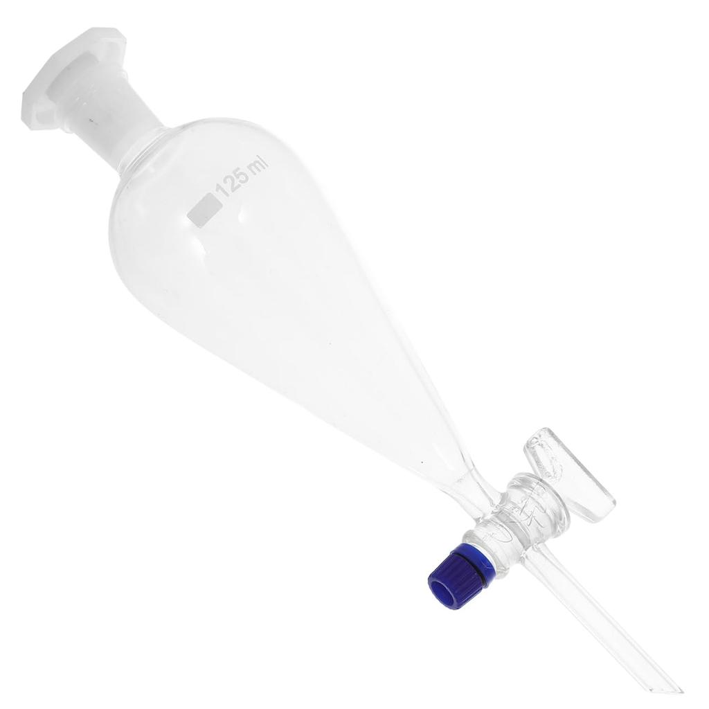 Borosilicate Glass 125 ML Conical Separatory Funnel - Separatory Funnel Pear Funnels with PTFE Stopcock, Laboratory Heavy Wall Conical Separatory