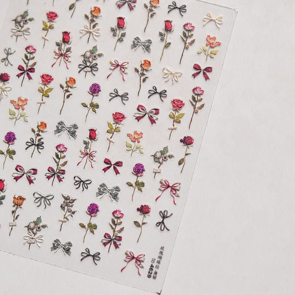 Charming Petal Flower Colorful Wildflowers Daisy Leaves 5D Relief Self Adhesive Nail Art Sticker Decoration Manicure Decal DIY
