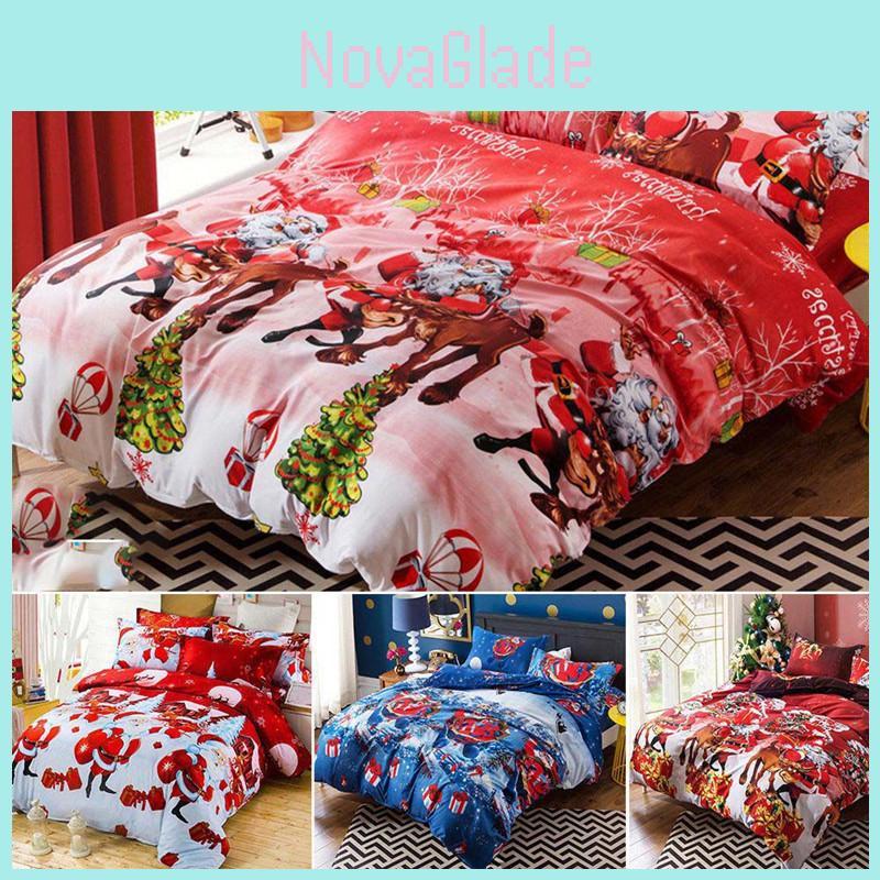 Festliches Weihnachts-Quiltbezug-Kissenbezug-Set mit Schneemann- und Weihnachtsmann-Design