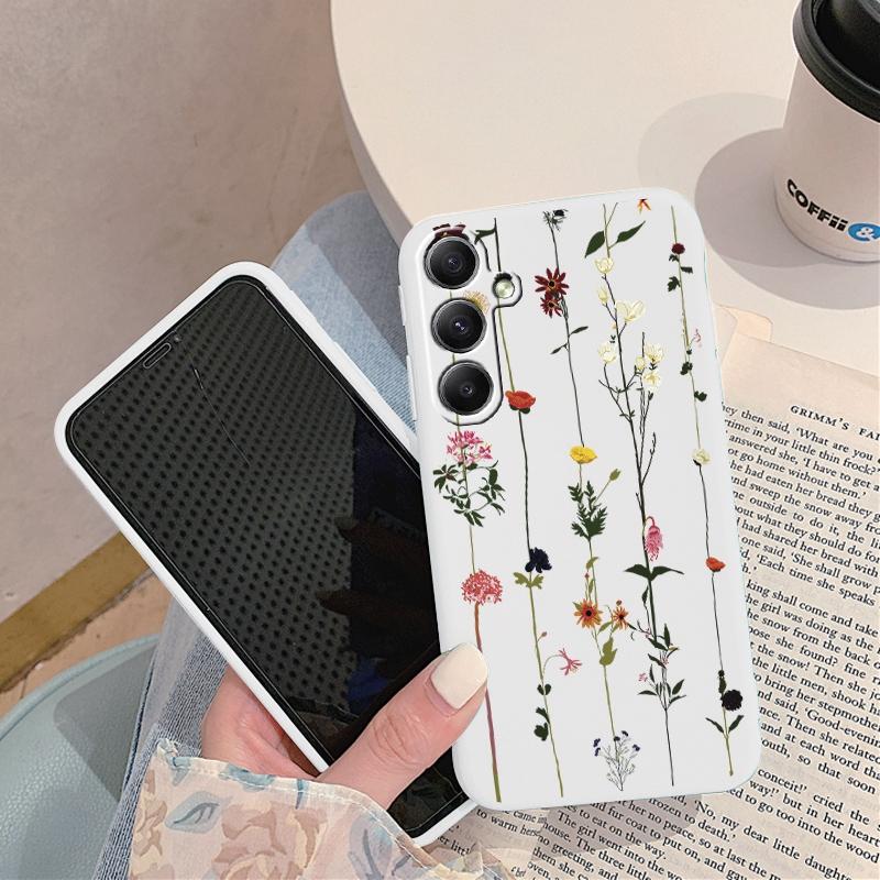 Flower Patterned Soft Silicon Case For Xiaomi Redmi Note 13 Poco C65 Samsung M35 A55 S24 iPhone Huawei Honor Realme Camera Protective Shockproof Cover