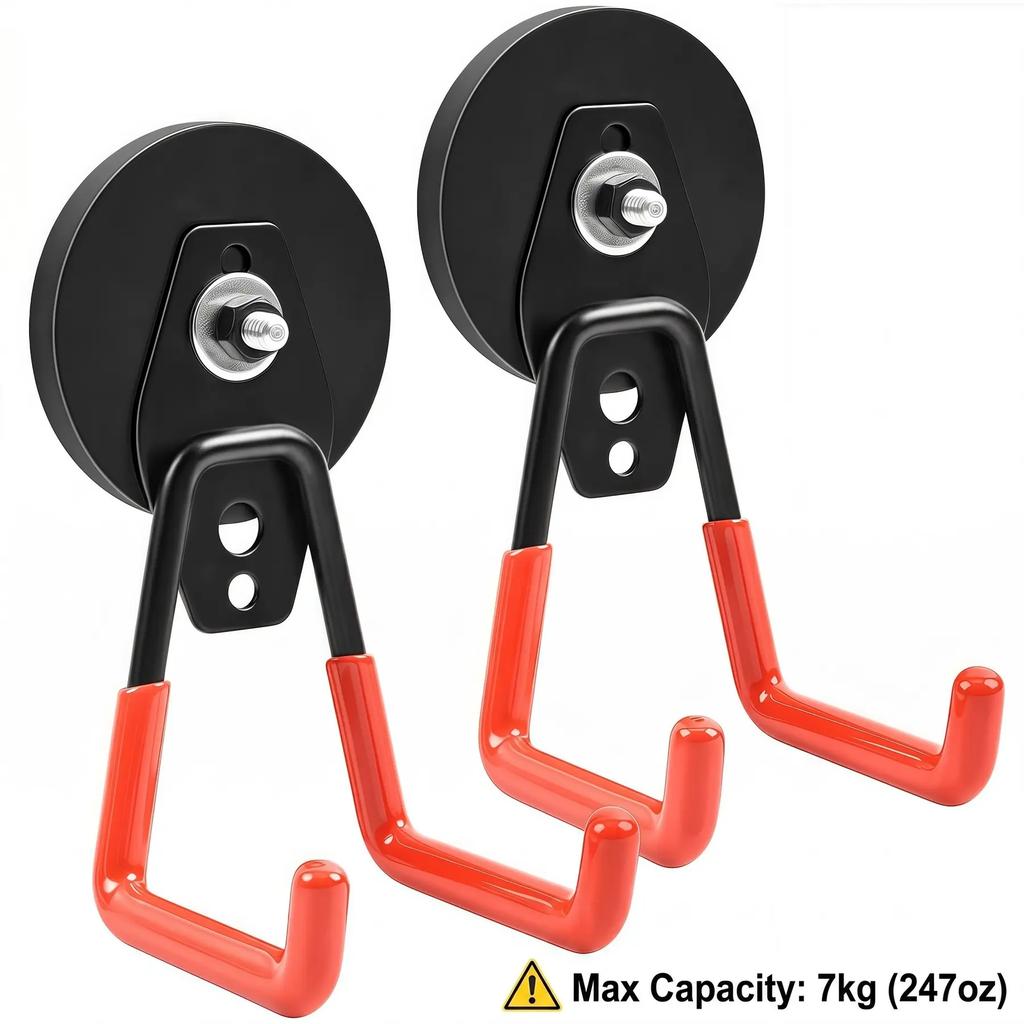2/4 Counts Magnetic Hooks for Garage and Garden, Durable Magnetic Storage Hooks for Tools and Hoses, Indoor and Outdoor Use, Hook Storage Rack