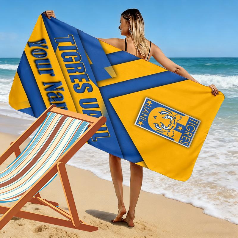 Name Custom Tigres UANL Logo Print Beach Towel, Large Soft Quick Dry Towel for Beach Camping Swimming