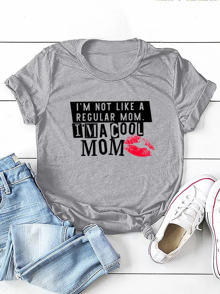 I'm Not Like A Regular Mom Lip Print Women T Shirt Short Sleeve O Neck Loose Women Tshirt Ladies Tee Shirt Tops Camisetas Mujer