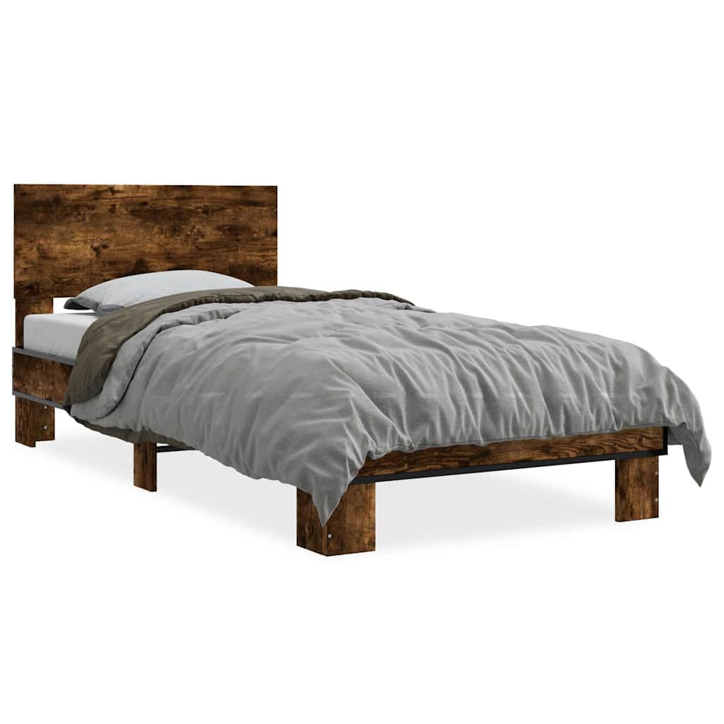 Bed Frame Smoked Oak 75 x 190 cm Wood Based Panel and Metal