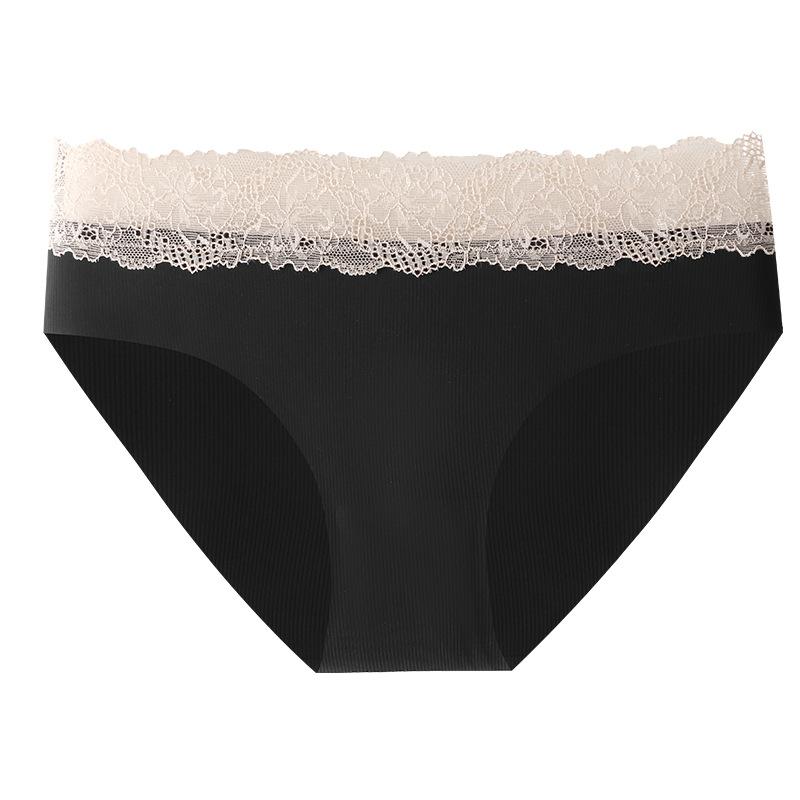 Sexy Ice Silk Underwear for Women Thin Mid-waist Pure Cotton Crotch Seamless Lace Edge Breathable Triangle Panties