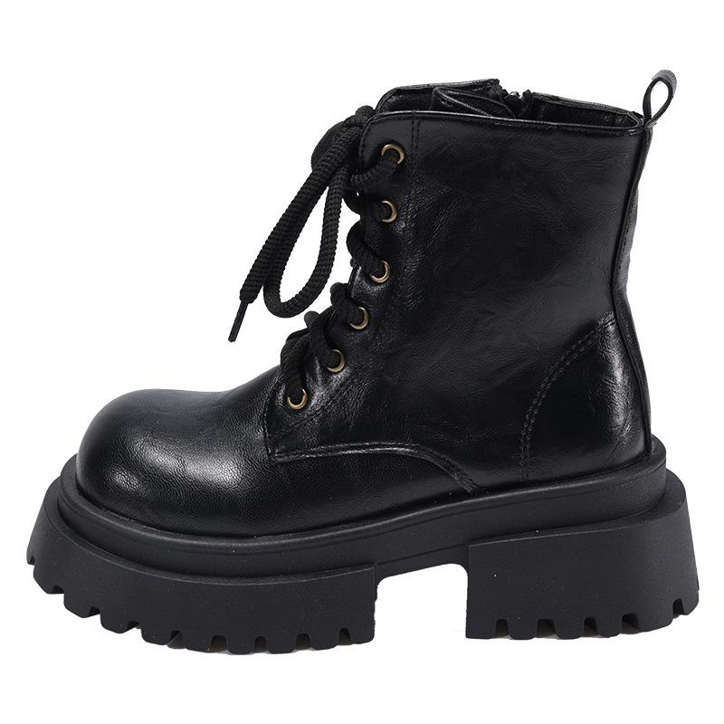 

Brown patent leather British Martin boots women s 2025 autumn new thick-soled heightening sweet and cool versatile and thin short boots 40 чёрный