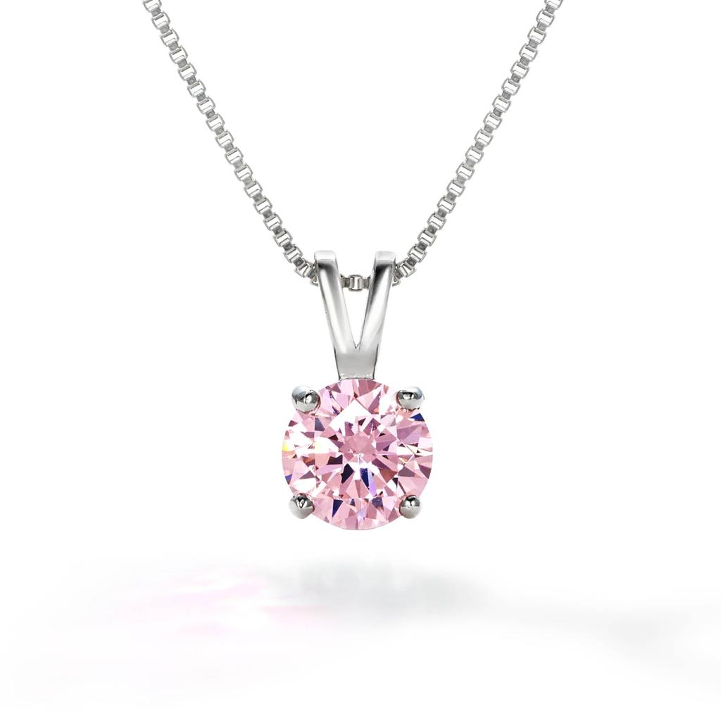 Gift from New York 1.25ct Platinum-Plated Solitaire Necklace for Women, Pink, 925 Sterling Silver, Hypoallergenic, Gift for Women