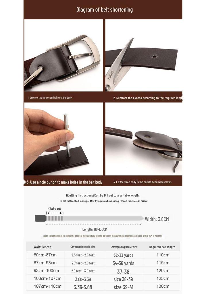 Paul Genuine Leather Men's Belt - Pin Buckle Casual Waistband for Middle-Aged and Young Business, Versatile and Fashionable.