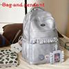 Checkered Pattern Sweet Lace Design Student Backpack With Plush Pendant Decor