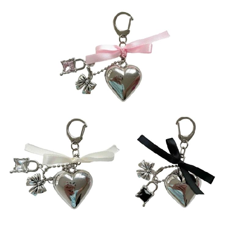 Chic Heart Keyring Unique Decoration Bowknot Keychain Ornament Phone Accessory