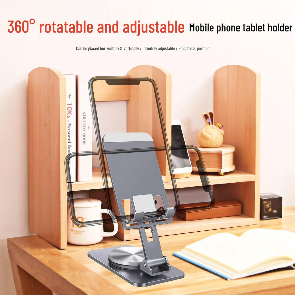 Adjustable Aluminum Phone Holder: Rotating, Folding, Height-Adjustable Desk Stand