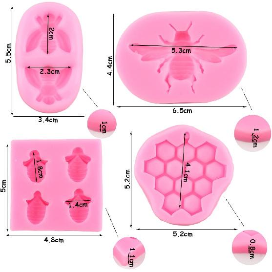 ZiXiang Bumble Bee Silicone Mold Honeycomb Fondant Molds Bee Hive Chocolate Molds For Cupcake Cake Decorating Candy Polymer Clay Gum Paste Set Of 4