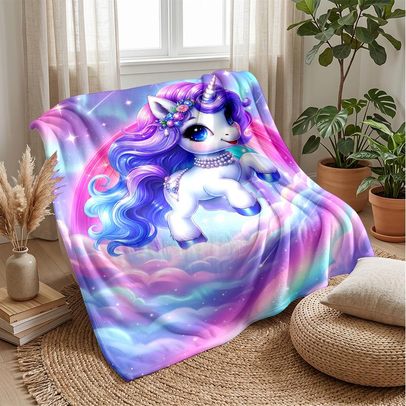 Unicorn with Rainbow Hair in Galaxy Theme blanket Lightweight Warm Flannel Blanket Decorative Throw Blanket for Home Decoration