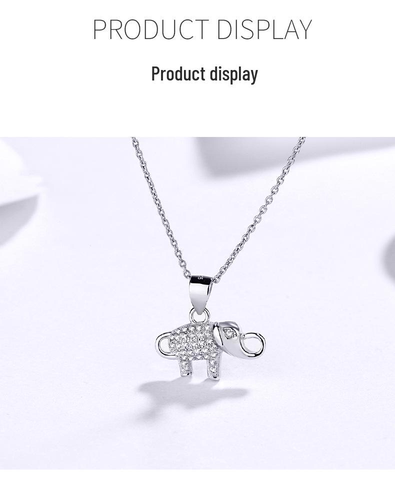 925 Sterling Silver Full Diamond Little Elephant Pendant Necklace for Women
