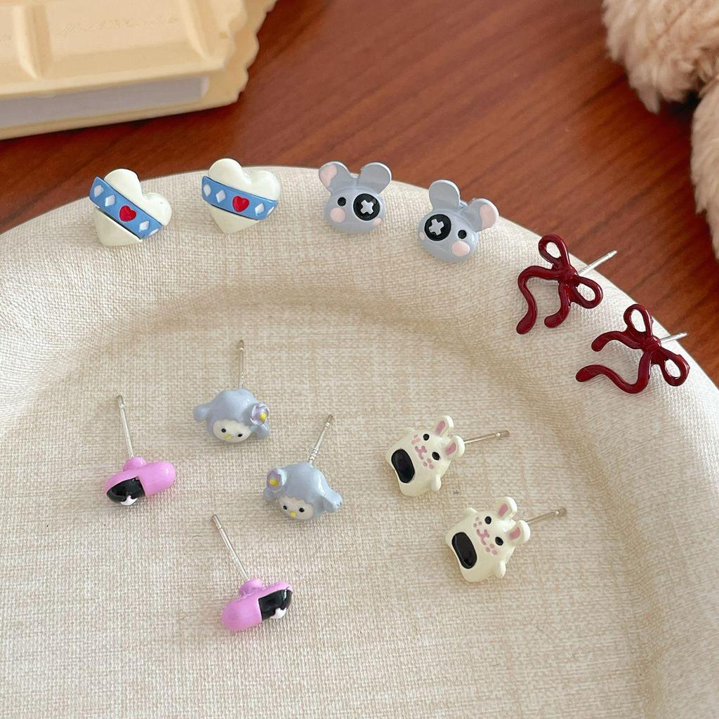 Korean Cartoon Halloween Bunny Earrings Set: Cute Small Sweet Silver Studs for Women