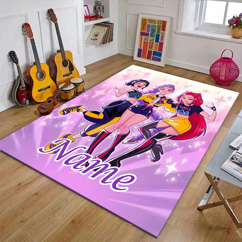Custom KPop Demon Hunters Mat Personalized Name, Polyester Washable Indoor Entryway Rug, Gift for Christmas, Easter, Thanksgiving Day