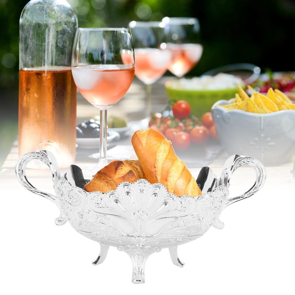 Fruit Bowls Silver Alloy Serving Bowl Peacock Floral European Style Serving Bowl Metal Fruit Bowl Kitchen Countertops