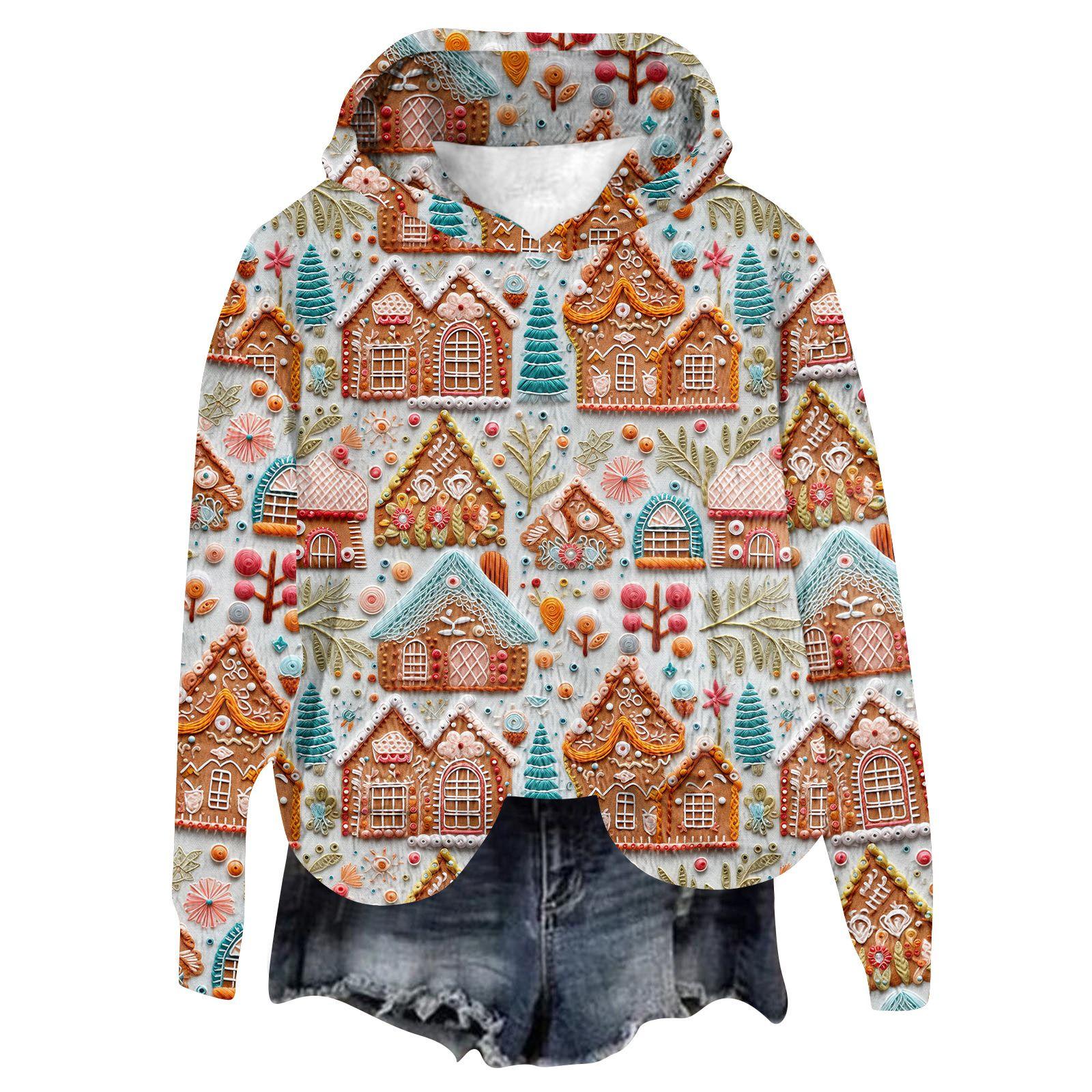 

Женская фланелевая толстовка с капюшоном и длинными рукавами с рождественским принтом XXL