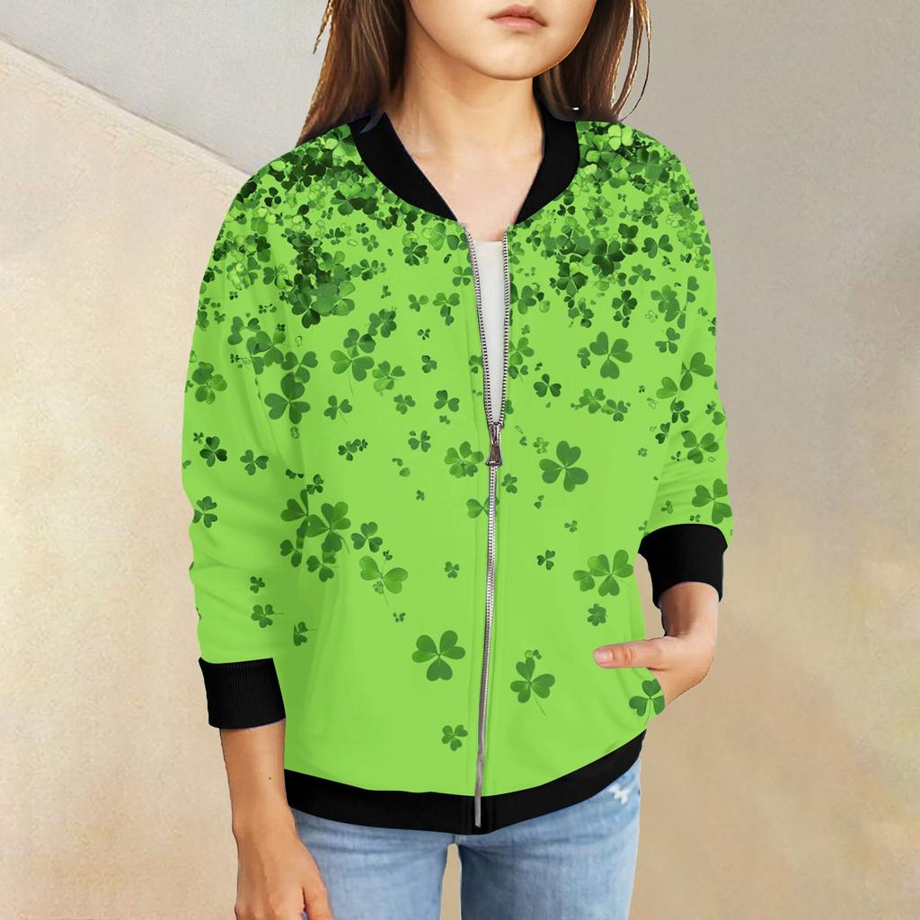 Dívčí bundy na zip Dětské podzimní mikiny s dlouhým rukávem Svrchní oděvy s kapsami St. Den svatého Patrika 5-15 let