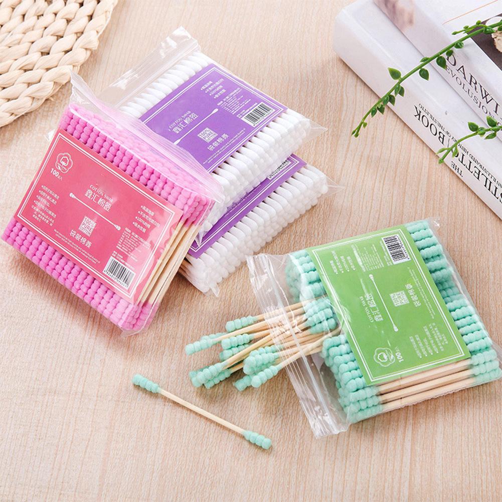 100pcs Double Head Cotton Swab Women Makeup Cotton Buds Tip for Nose Ears Cleaning