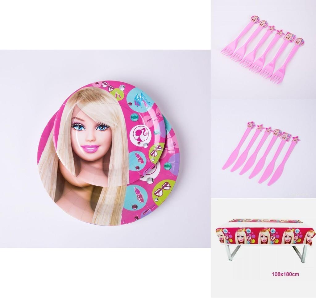 Suministros de Cumpleaños Rosas de Muñeca Barbie Para Niñas Con Vajilla y Juguetes Completos
