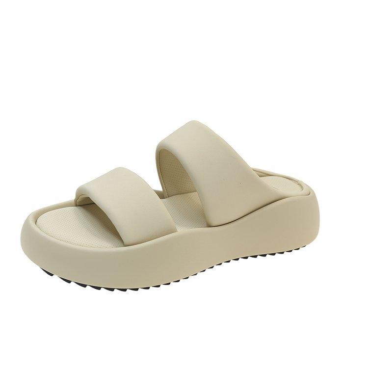 Cool slippers women's summer wear 2025 new thick-soled heightened stepping on shit beach sandals pregnant women bread one-word drag