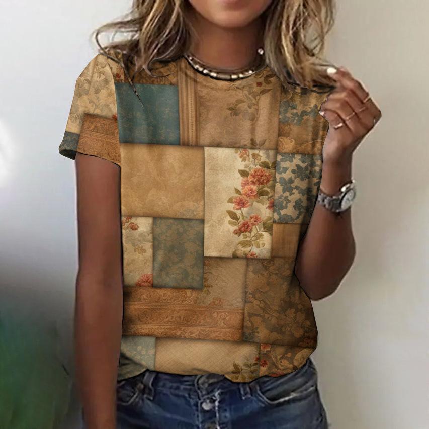 Floral Comfortable Stylish Simple Cartoon Short Sleeve T-Shirt Women's Digital Printing Slim Top
