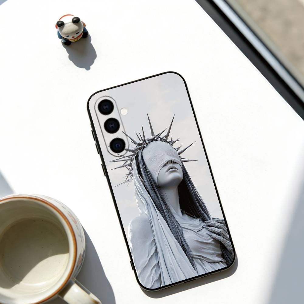 Dark Gothic Saintess Phone Case For Samsung Galaxy A73,A72,A71,A70,A53,A52,A51,Soft Silicone Black Cover