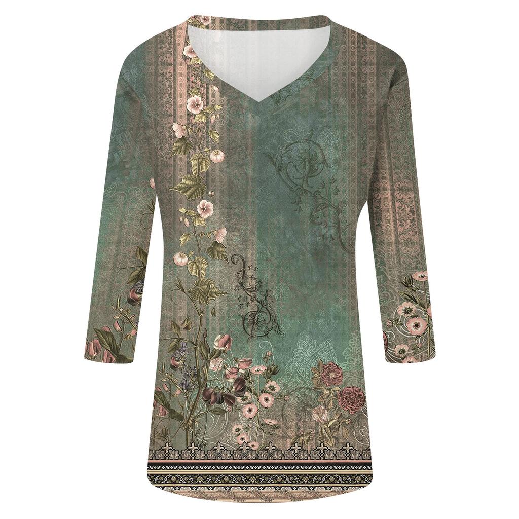 3/4 Sleeve Shirts For Women Cute Print Graphic Tees Blouses Casual Plus Size Basic Tops Pullover
