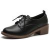 Fashion 2025 Solid Color Office Shoes Lace Up Round Toe Soft Bottom Thick Heels Leisure Pumps Leather Comfortable Mid Heels Women Shoes