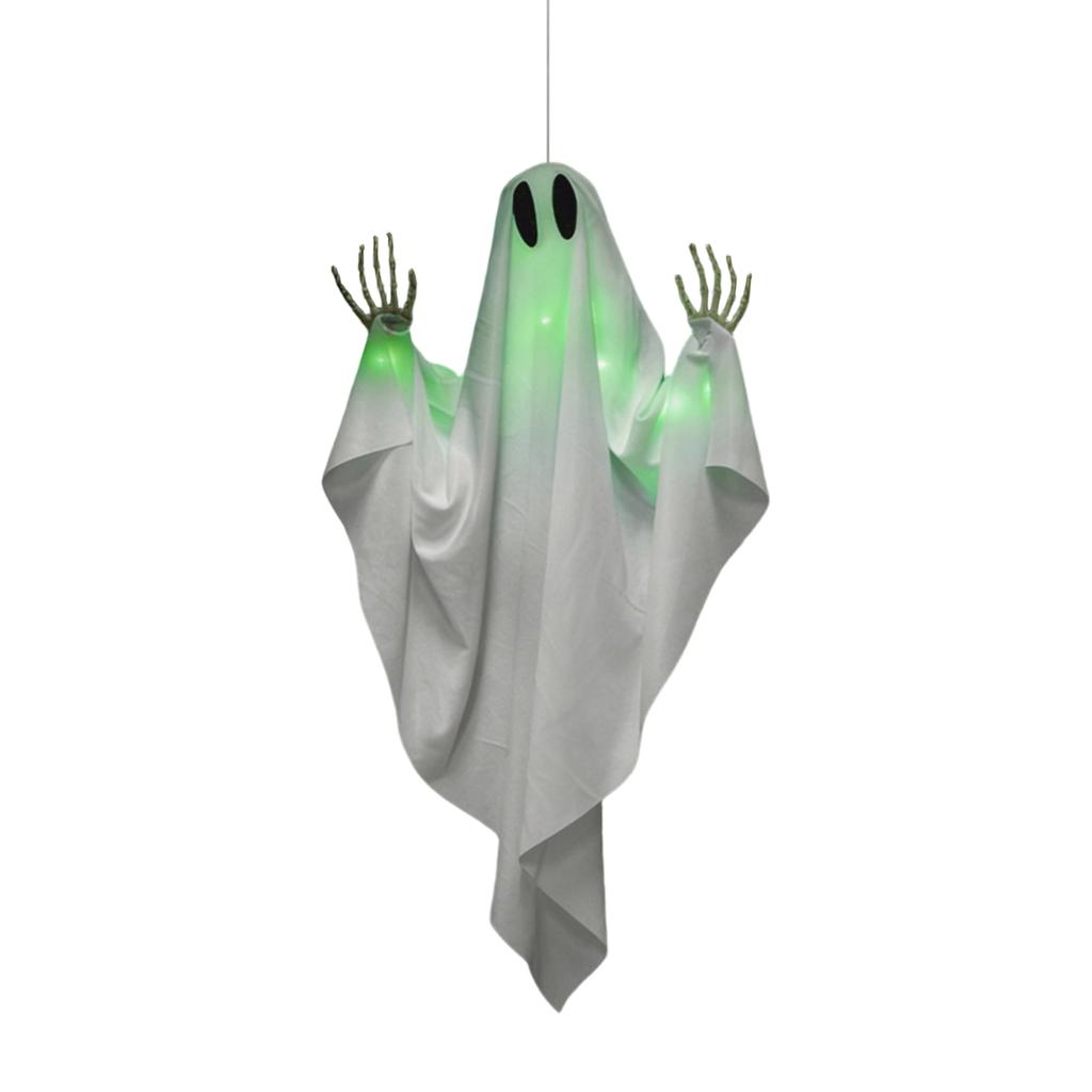 Halloween Glowing Hanging Decoration with Green Light and Multiple Expressions, Outdoor Yard Decor for Garden Amusement