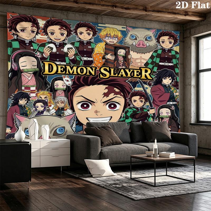 Demon Slayer Kimetsu No Yaiba Wall Tapestry Aesthetic Wall Hanging Printed Fabric Blanket Decorative Tapestries for Bedroom Living Room Home Decor