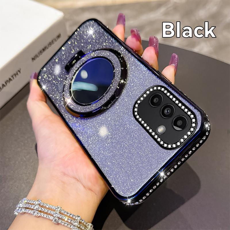 

Блестящая яркая обложка для Samsung Galaxy A12 A13 A14 A15 A16 A17 с гальваническим покрытием, зеркальцем для макияжа, подставкой, магнитной крышкой, чехлы A15 с блестками Galaxy A14 4G чёрный