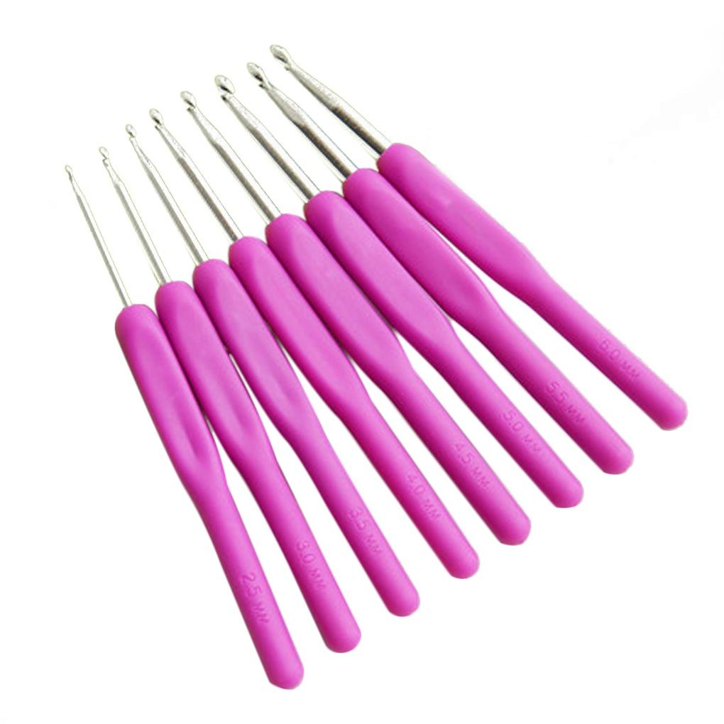 8 Pcs Set Of Colored Soft Handle Crochet Tools Sweater Needles Plastic Soft Handle Aluminum Oxide Crochet Needles