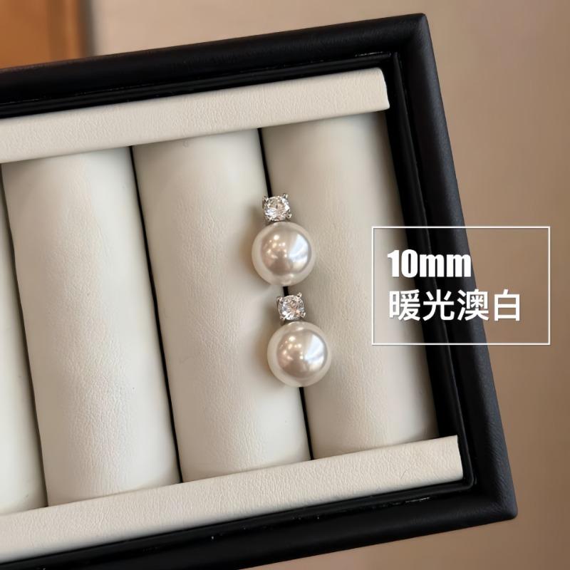 Classic Retro Elegant Pearl Zircon Stud Earrings 925 Silver For Women Jewelry
