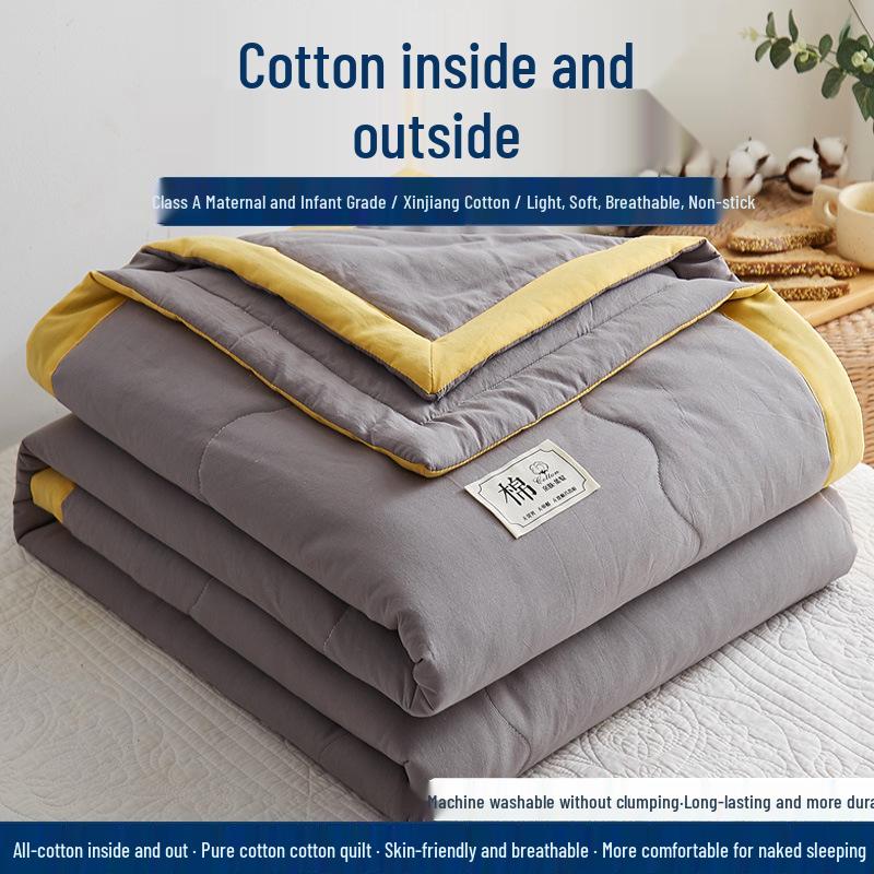 Tvättat täcke i ren bomull - Mjukt, lättviktigt, andningsbart, perfekt för sommaren, finns i enkel- och dubbelstorlek.