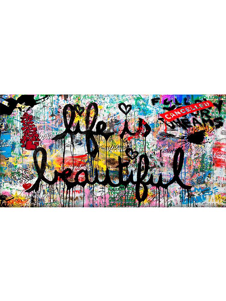 

Жизнь прекрасна граффити уличный поп-арт холст картина абстрактный спрей настенный постер с принтом для гостиной украшение дома 20x40cm No Frame