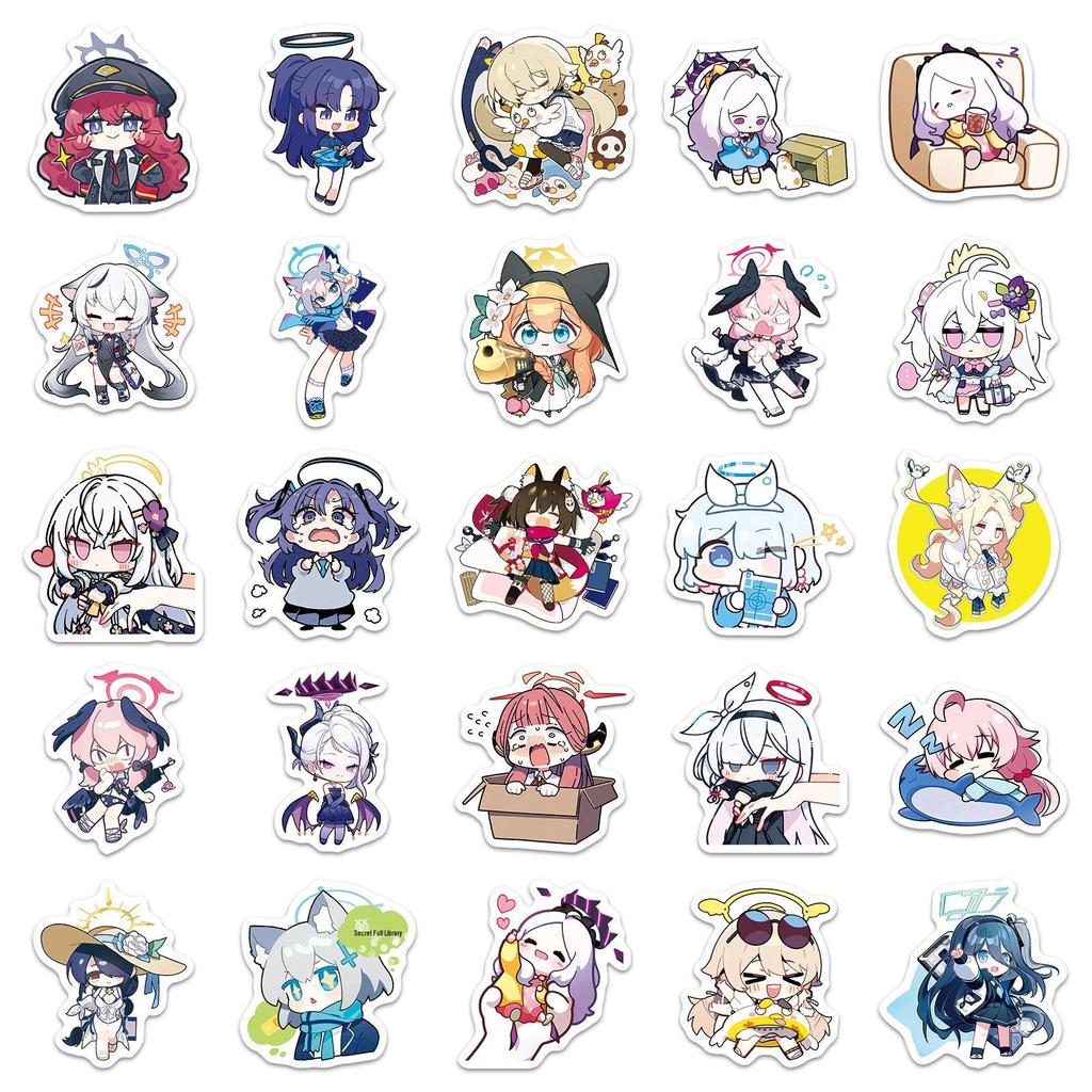 50 Q-Version Blue Archive Anime Sticker Sheets for Notebooks, Scooters, Speakers, and DIY Decor.