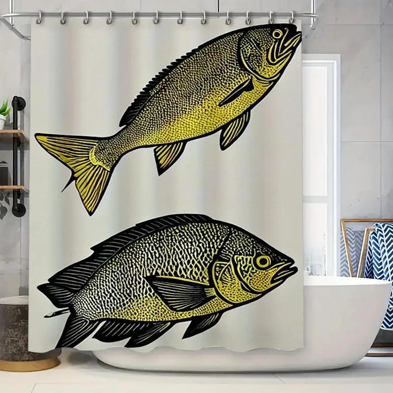 

Decorate Your Bathroom With This Stylish Fish-Themed Shower Curtain Featuring Two Yellow Fish On A White Background. W60H190(CM)-1 Pcs