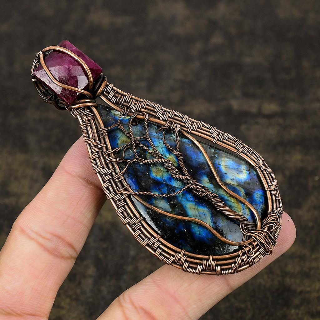 Labradorite Handmade Copper Wire Wrap Gift Jewelry Pendant 3.74" L1i58