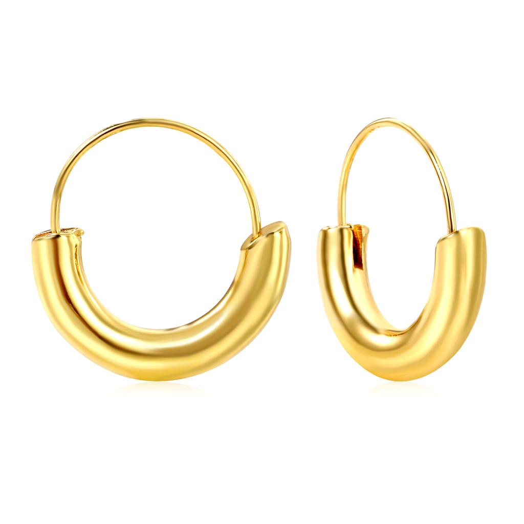 Simple Luxury Round Hoop Pendant Earrings, Stainless Steel with 18K Gold Plating, INS Style Everyday Wear Jewelry for Women
