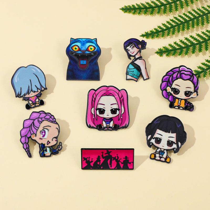 Broches de Metal de Caçadores de Demônios Kpop Desenho Animado Para Mulheres Pins de Lapela Acessórios de Fantasia Para Mochila Joias da Moda Presentes Para Amiga