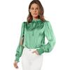 Silky Satin Shirt for Women Stand Collar Ruffle Trim Long Sleeve Pullover Tops Solid Color Loose Fit Casual Blouse