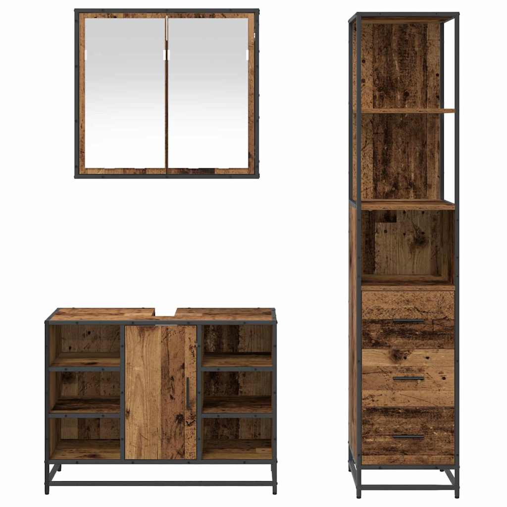 Bathroom Furniture Set with Drawers 3 pcs Reclaimed Wood Effect Particleboard