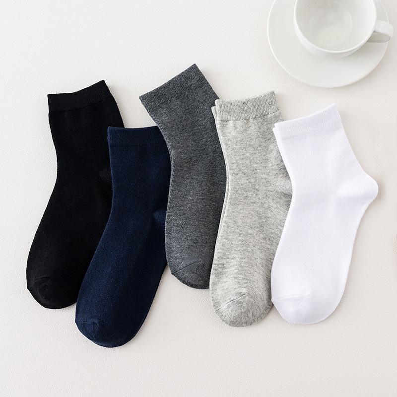 Men's Spring and Autumn Pure Color Business Breathable Sweat Absorbing Tube Cotton Socks